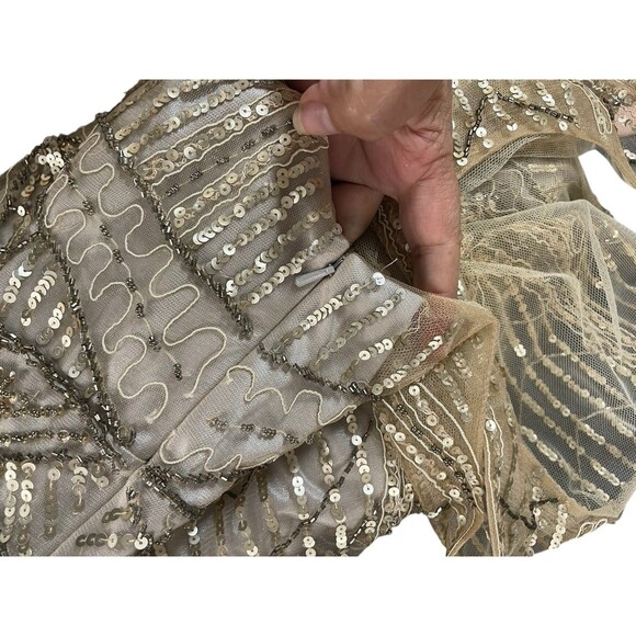 SUE WONG 10 Champagne Silver Beaded Sequin Bridal Formal Cocktail Evening Dress - Picture 16 of 16